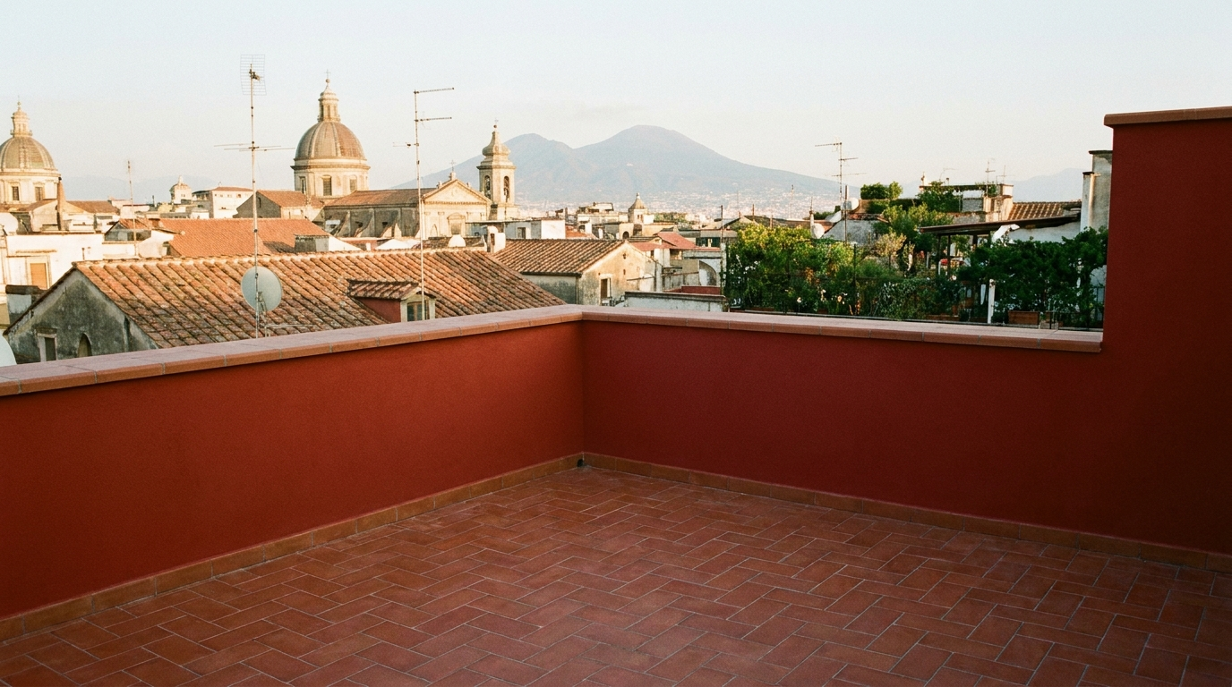 Terracotta terrace with a view of Vesuvius from lo Scudillo